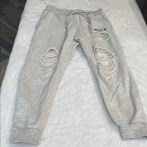 White Birch Heather Oatmeal Distressed Joggers Medium